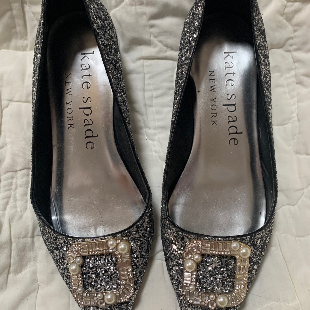 Kate Spade Buckle Up Glitter Flats Size 6.5